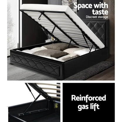Bed Frame Queen Size Gas Lift Black Tiyo