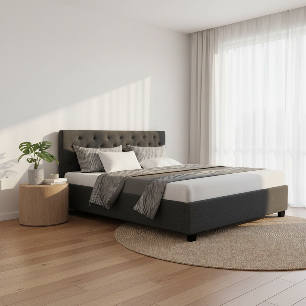 Bed Frame Queen Size Gas Lift Charcoal VILA