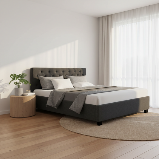 Bed Frame Queen Size Gas Lift Charcoal VILA