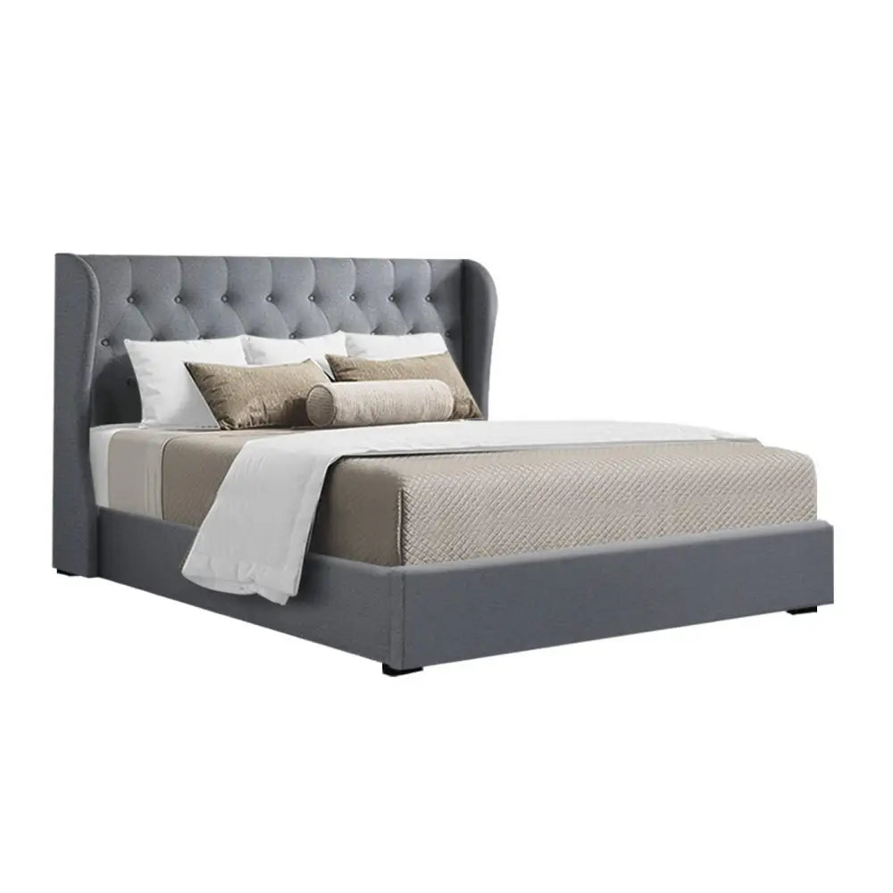 Bed Frame Queen Size Gas Lift Grey Issa