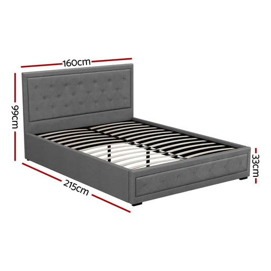 Bed Frame Queen Size Gas Lift Grey Tiyo