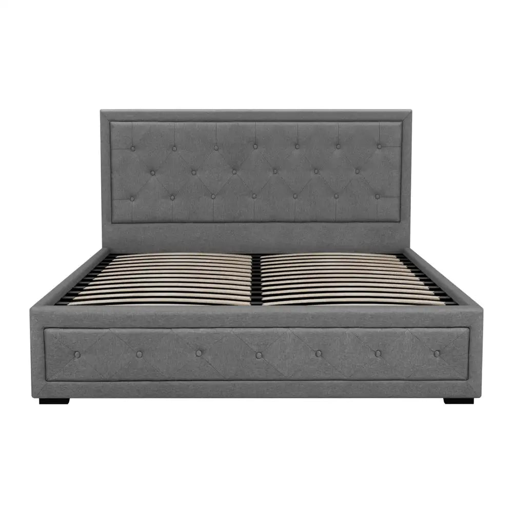 Bed Frame Queen Size Gas Lift Grey Tiyo