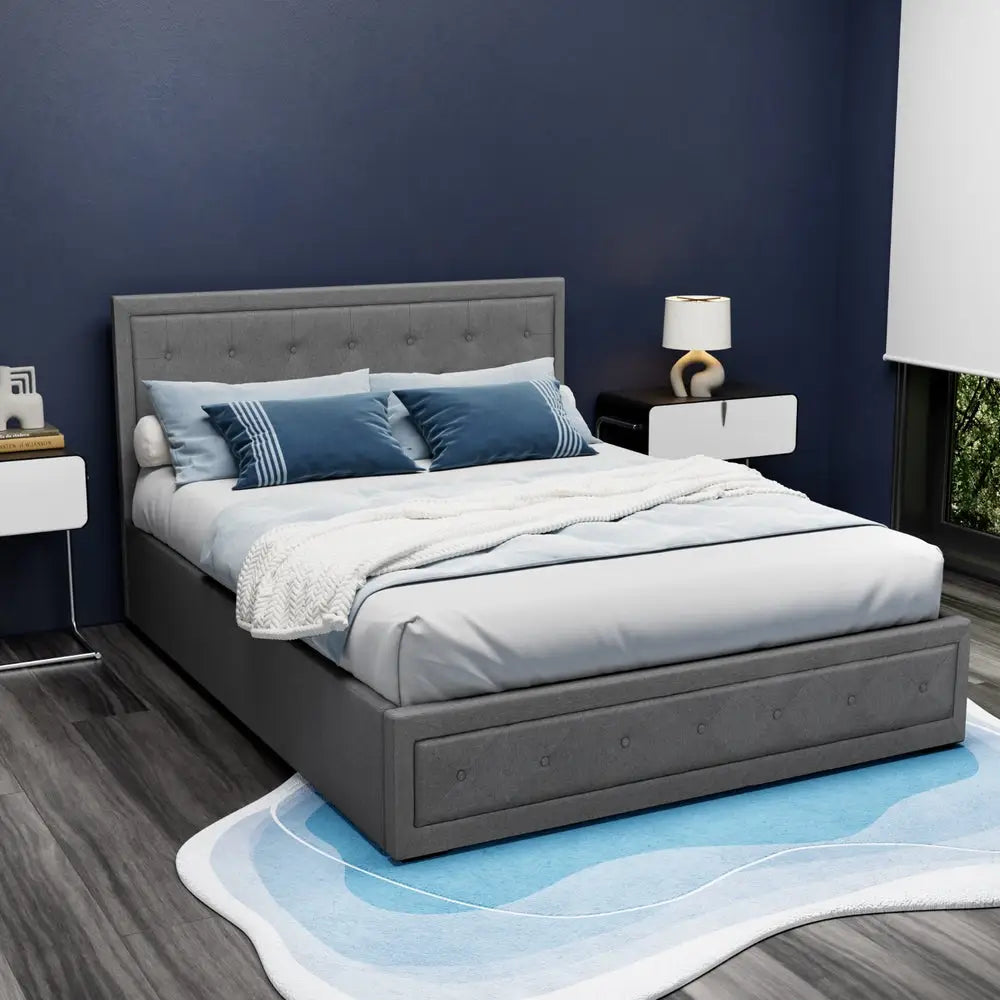 Bed Frame Queen Size Gas Lift Grey Tiyo