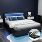 Bed Frame Queen Size Led Gas Lift Black Cole