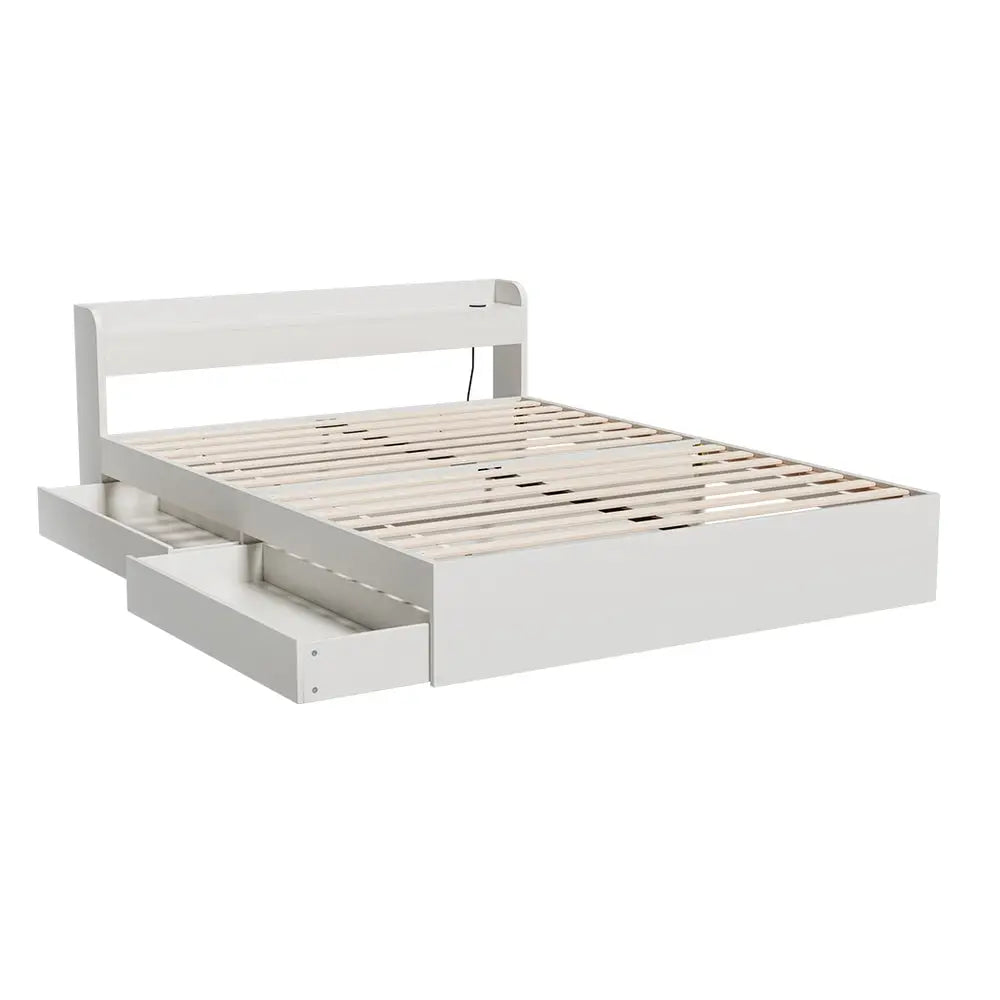 Bed Frame Queen Size Mattress Base Wtih Charging Ports 2 Storage Drawers