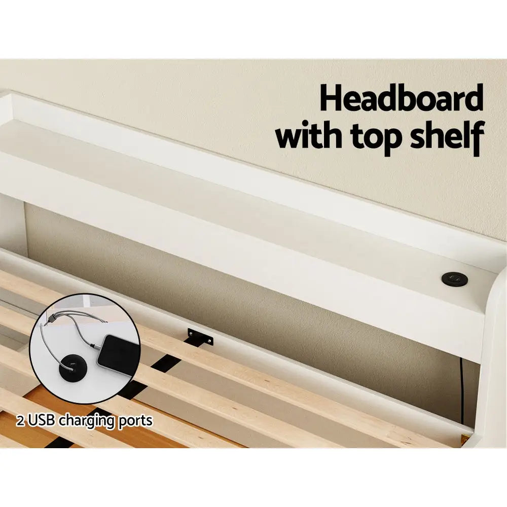 Bed Frame Queen Size Mattress Base Wtih Charging Ports 2 Storage Drawers