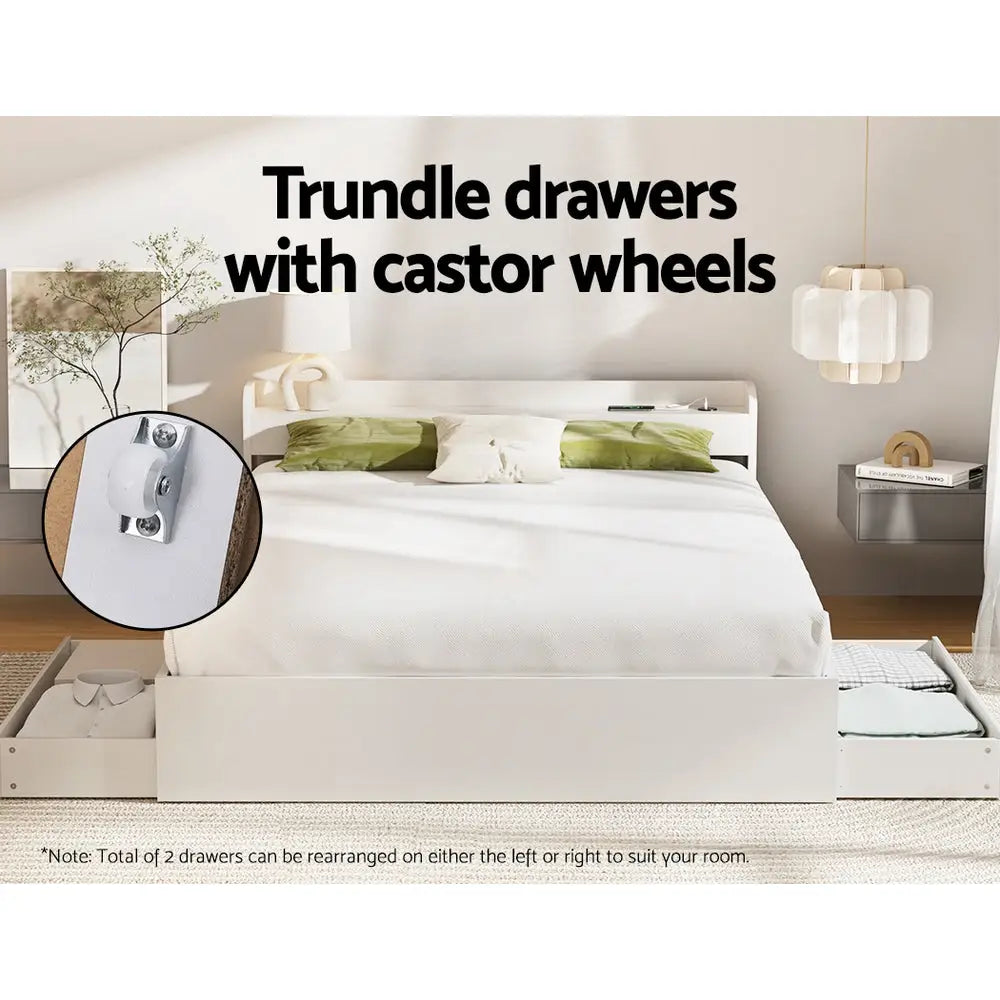 Bed Frame Queen Size Mattress Base Wtih Charging Ports 2 Storage Drawers