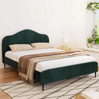 Bed Frame Queen Size Velvet Dark Green Olan
