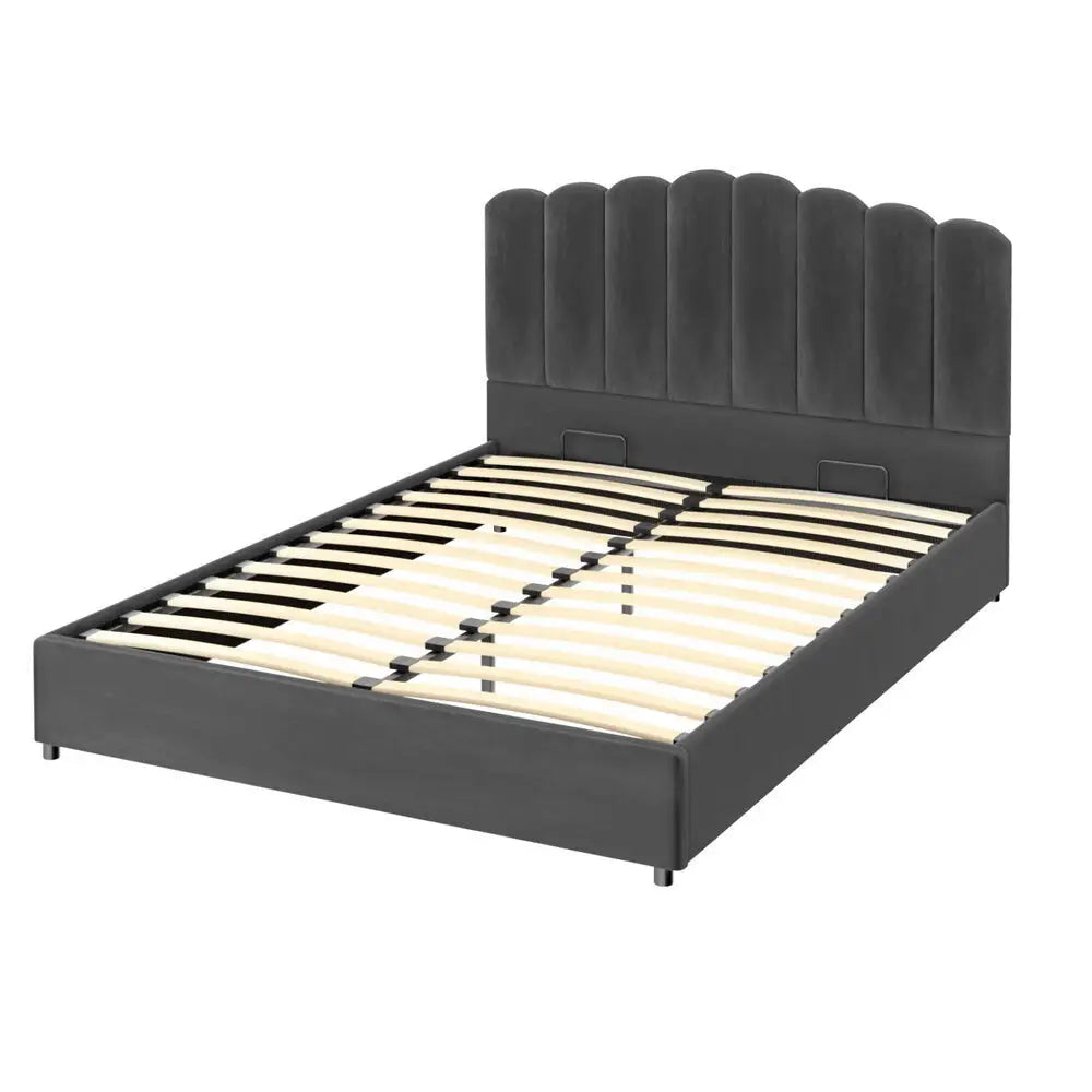 Bed Frame Queen Size Velvet Grey Fion