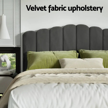Bed Frame Queen Size Velvet Grey Fion