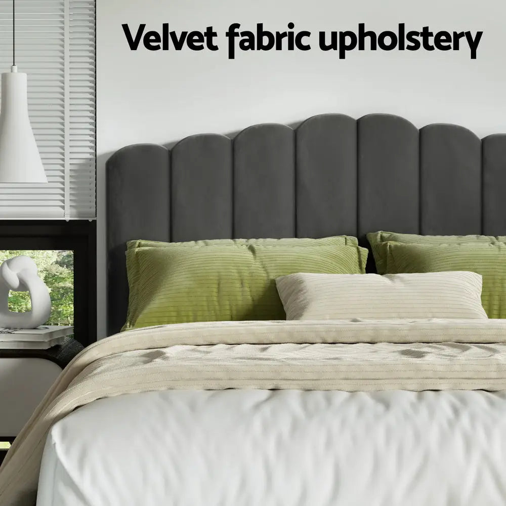 Bed Frame Queen Size Velvet Grey Fion