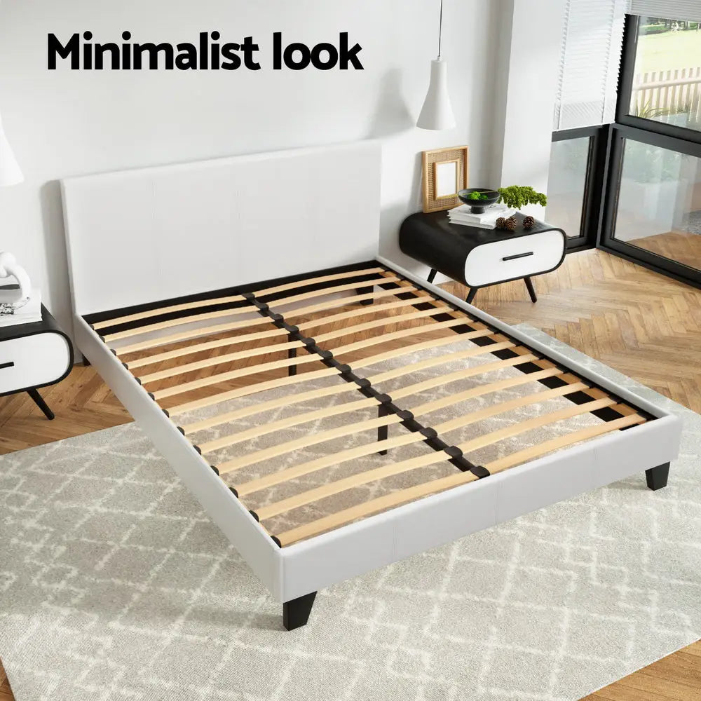 Bed Frame Queen Size White Neo