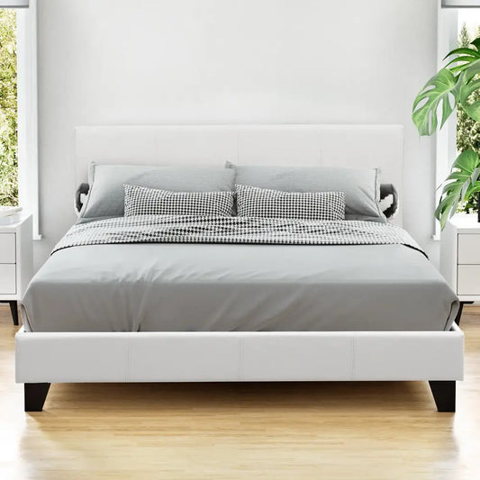 Bed Frame Queen Size White Neo