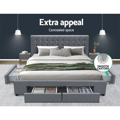 Bed Frame Queen Size with 4 Drawers Grey Avio
