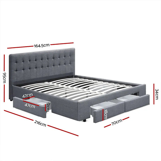 Bed Frame Queen Size with 4 Drawers Grey Avio