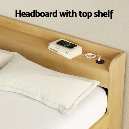 Bed Frame Queen Size with Charging Ports and 2 Drawers Aura