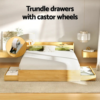 Bed Frame Queen Size with Charging Ports and 2 Drawers Aura