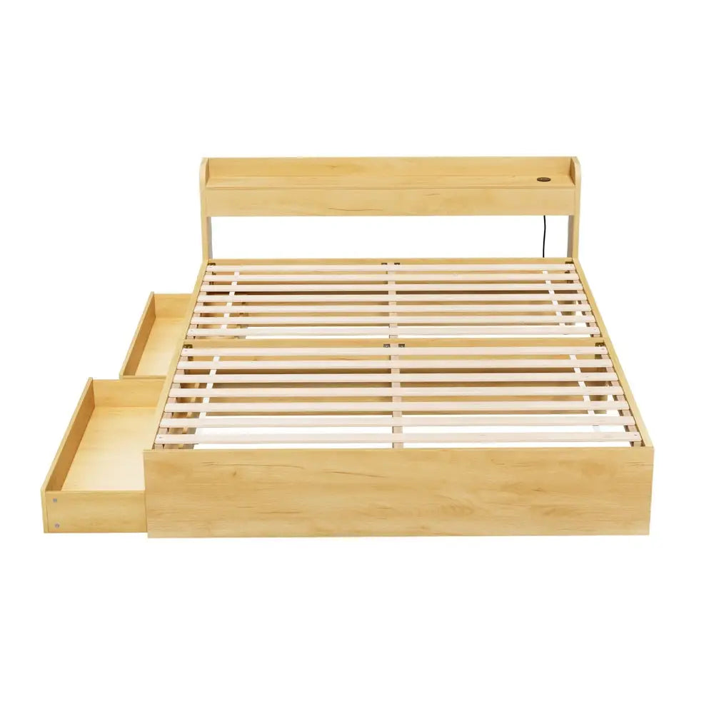 Bed Frame Queen Size with Charging Ports and 2 Drawers Aura