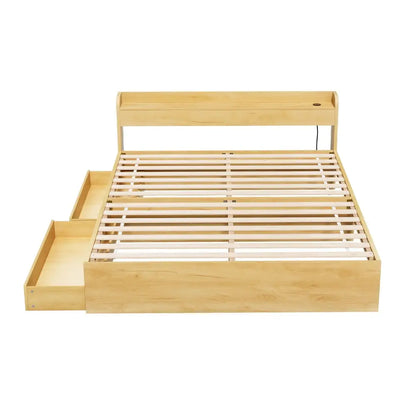 Bed Frame Queen Size with Charging Ports and 2 Drawers Aura