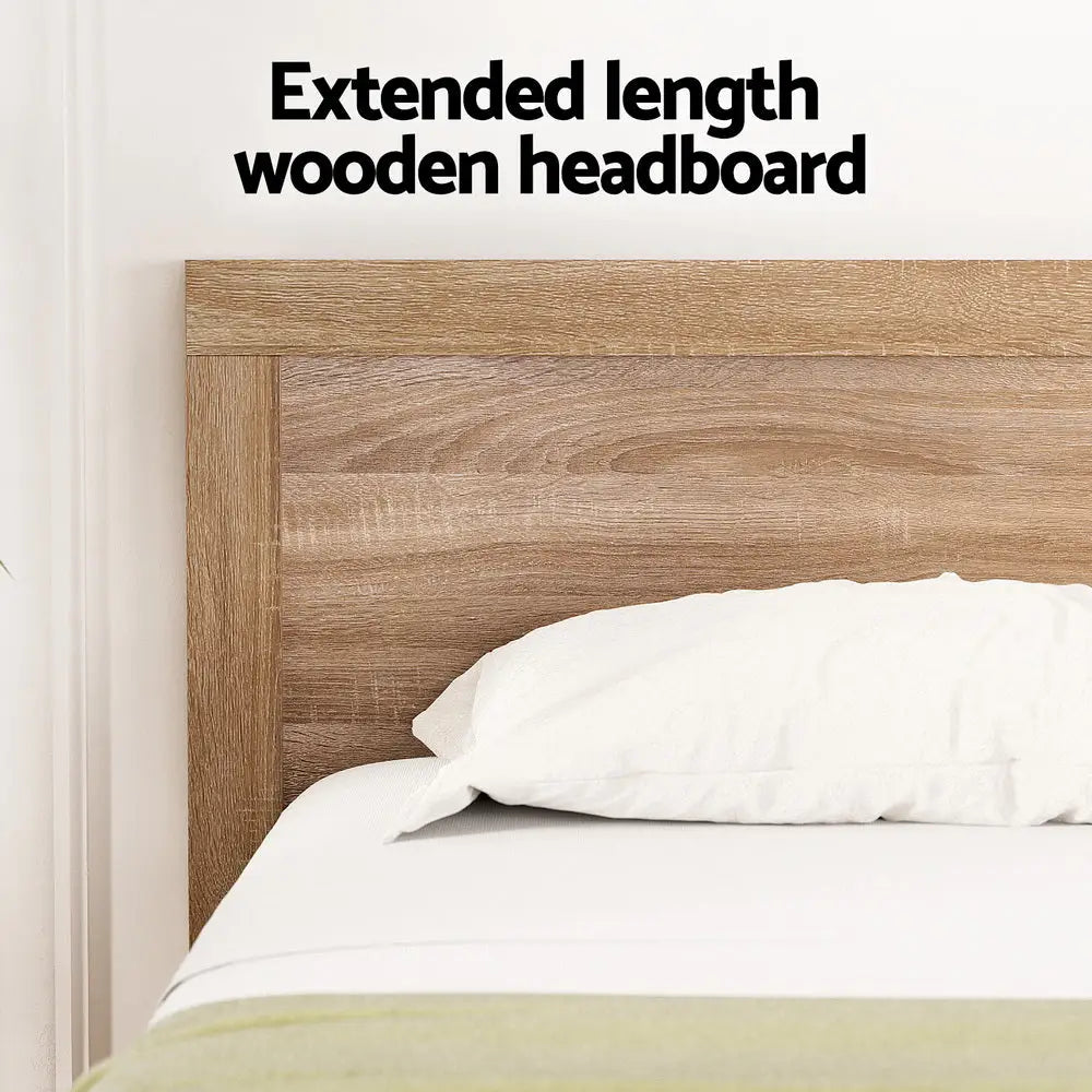 Bed Frame Queen Size Wooden Acacia Wood Oatmeal