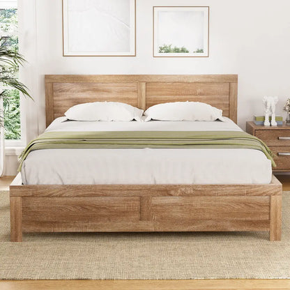 Bed Frame Queen Size Wooden Acacia Wood Oatmeal