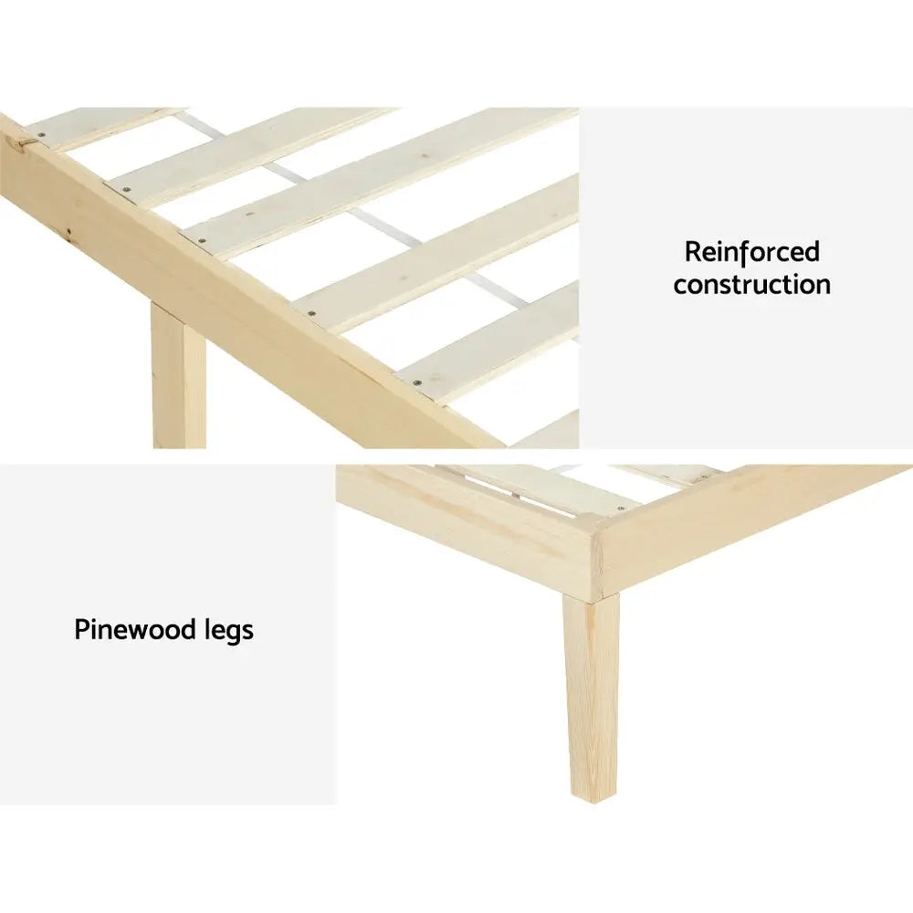Bed Frame Queen Size Wooden Base Mattress Platform Timber Pine Bruno