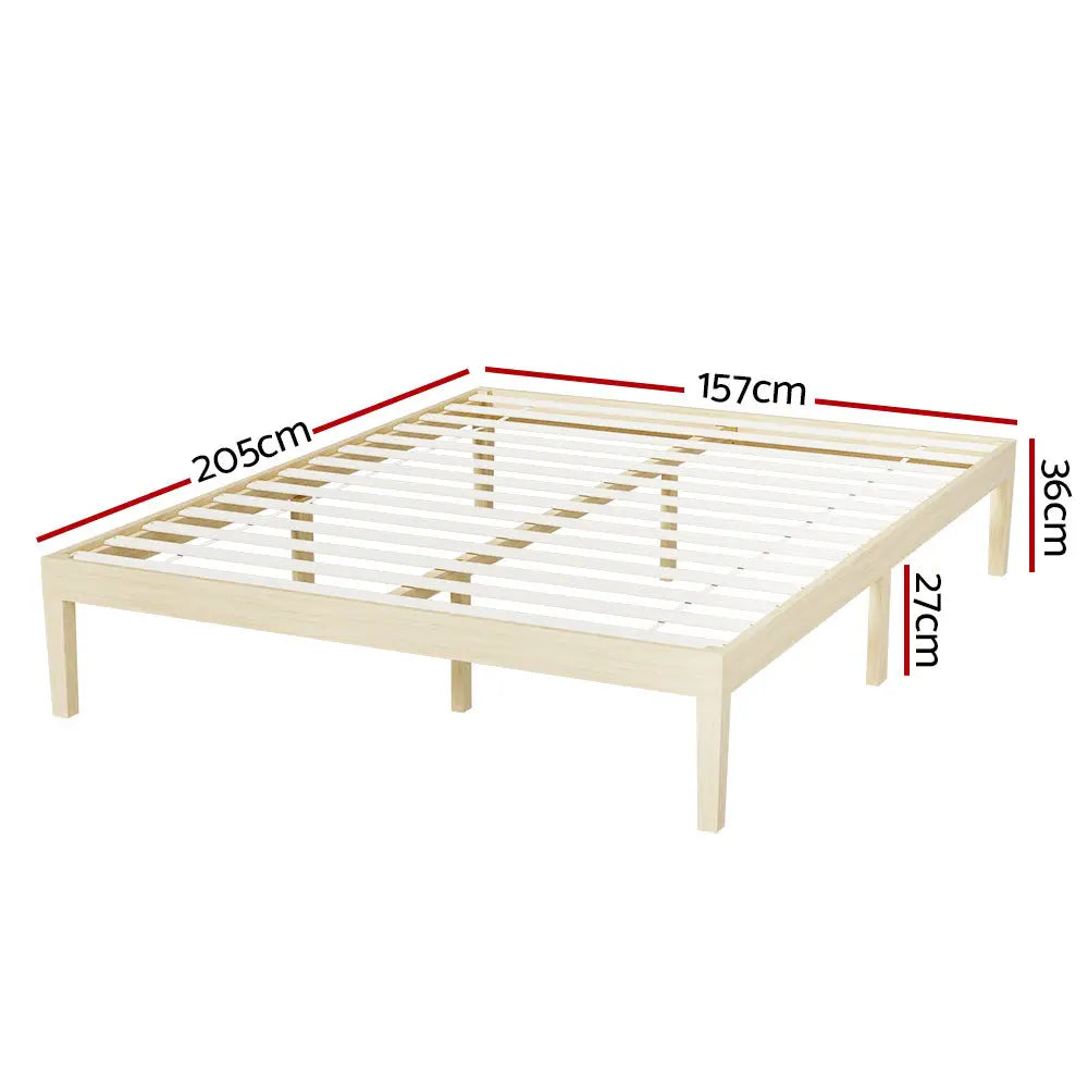 Bed Frame Queen Size Wooden Base Mattress Platform Timber Pine Bruno