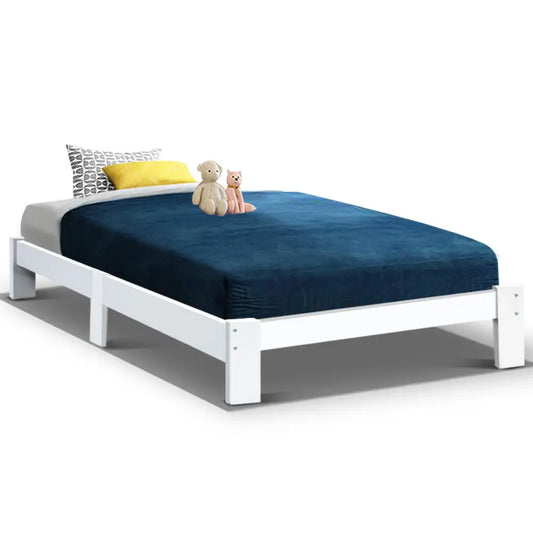 Bed Frame Single Size Wooden White Jade