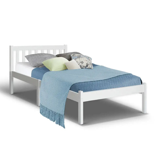 Bed Frame Single Size Wooden White Sofie
