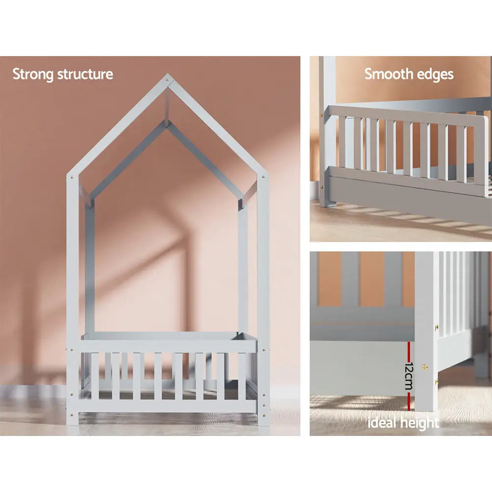 Bed Frame Wooden Kids House Grey Rock