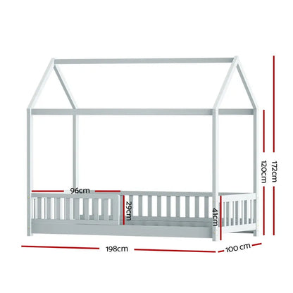 Bed Frame Wooden Kids House Grey Rock