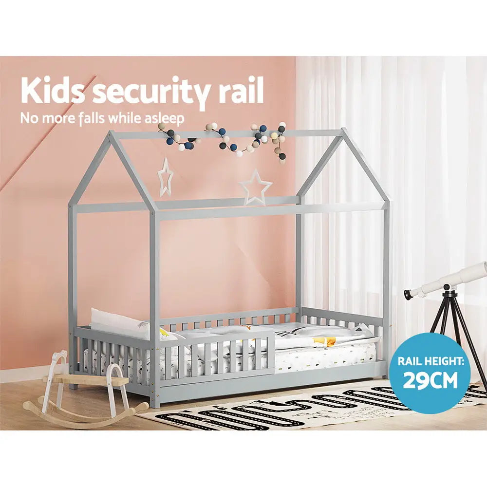 Bed Frame Wooden Kids House Grey Rock
