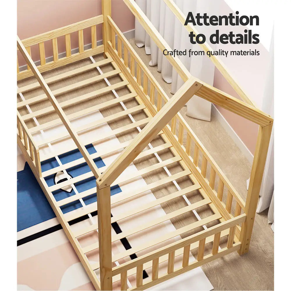 Bed Frame Wooden Kids House Oak Rock