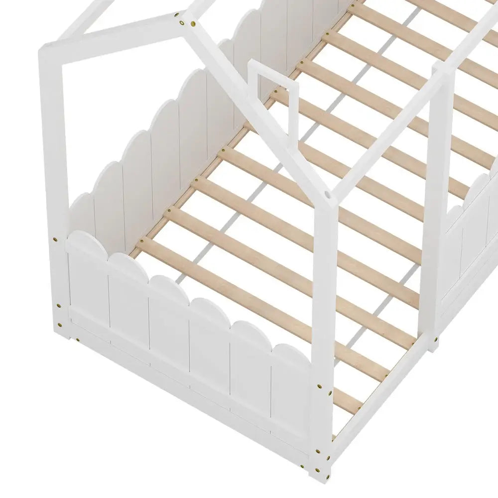 Bed Frame Wooden Kids House Single White Kori