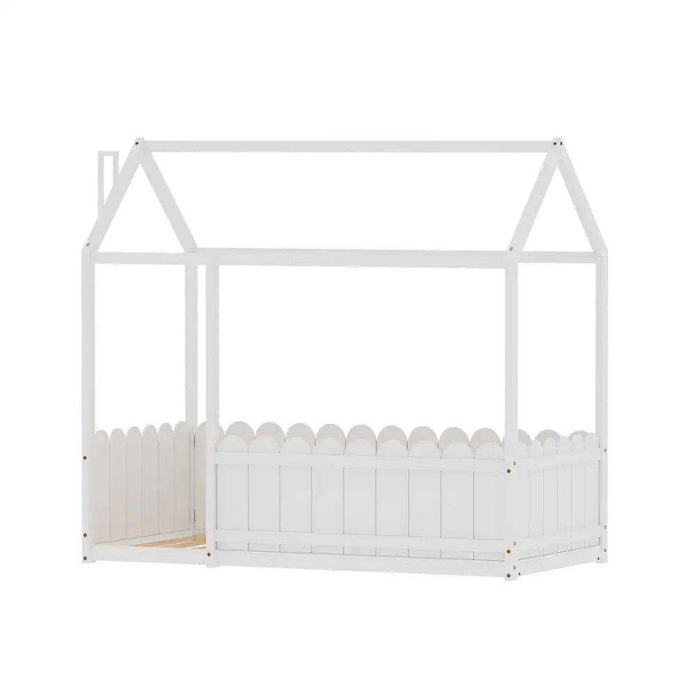 Bed Frame Wooden Kids House Single White Kori