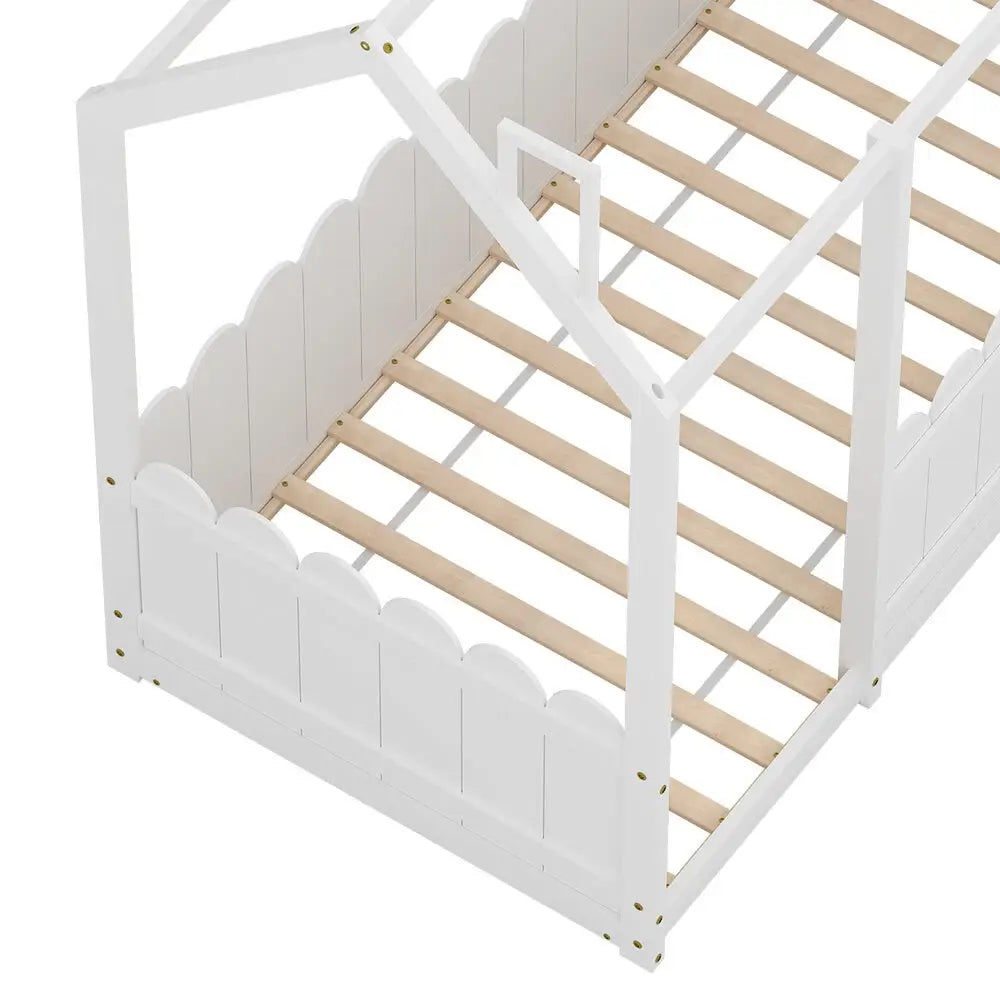 Bed Frame Wooden Kids House Single White Kori