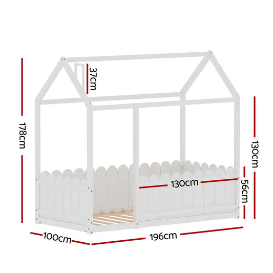 Bed Frame Wooden Kids House Single White Kori