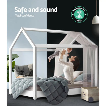 Bed Frame Wooden Kids House White Casa