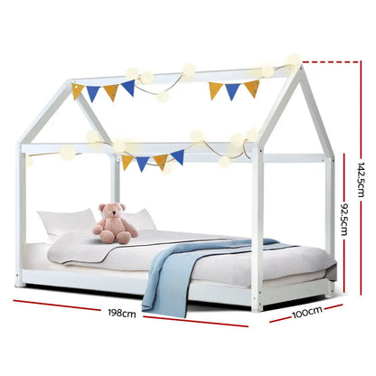 Bed Frame Wooden Kids House White Casa