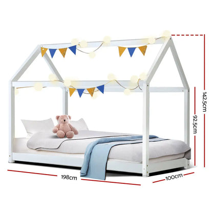 Bed Frame Wooden Kids House White Casa
