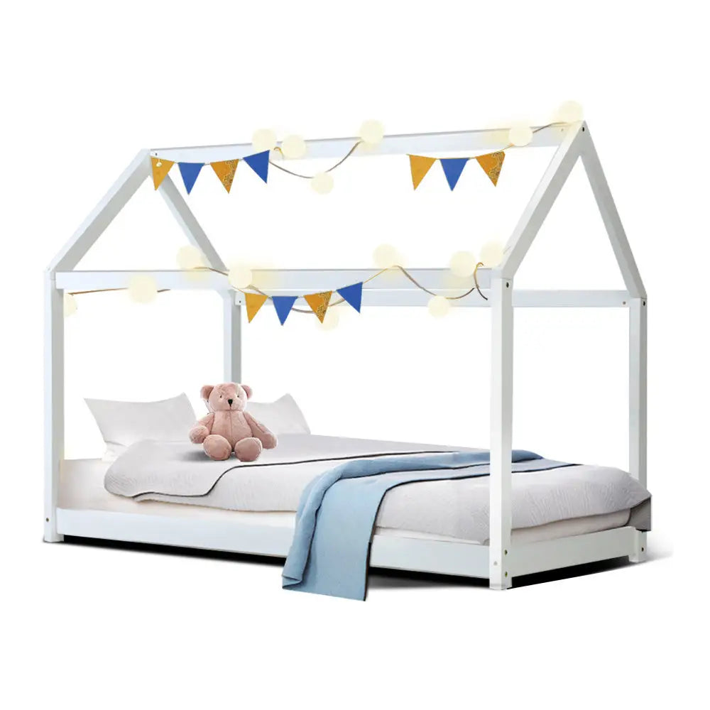 Bed Frame Wooden Kids House White Casa