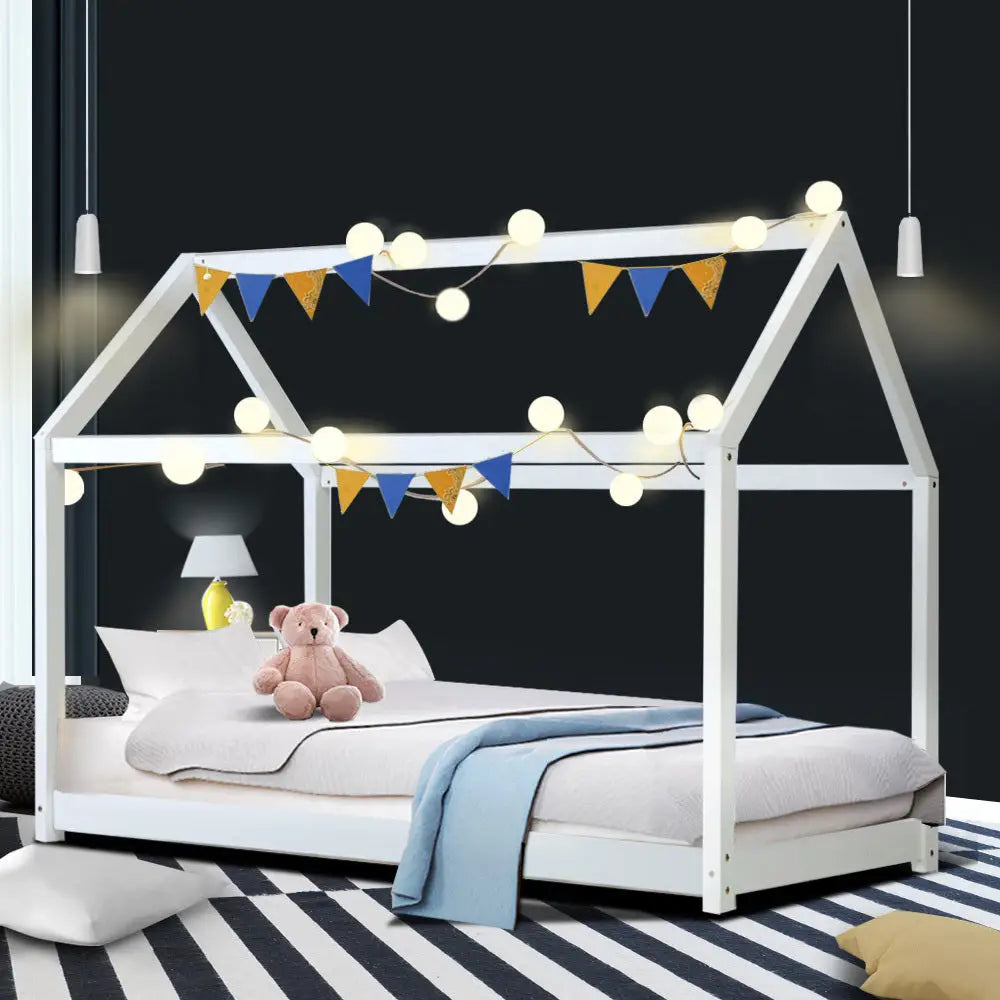 Bed Frame Wooden Kids House White Casa