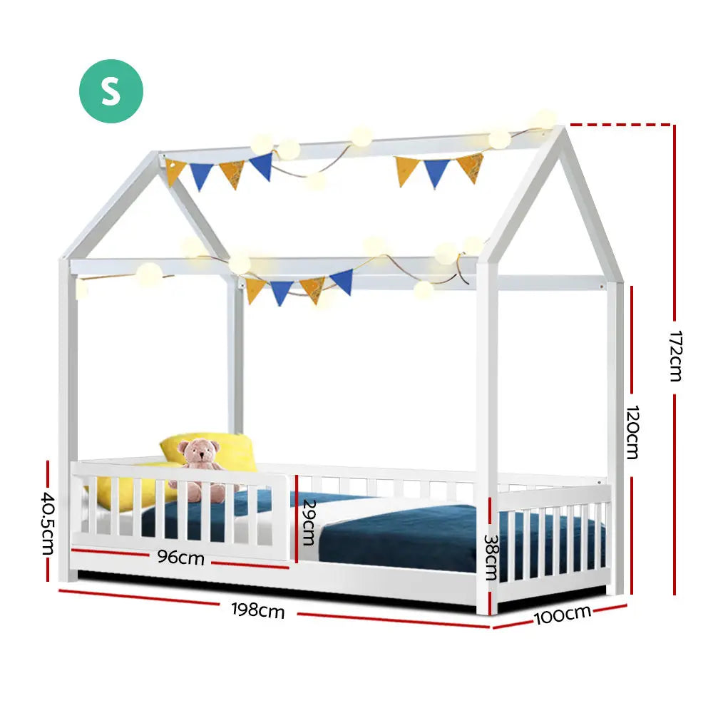 Bed Frame Wooden Kids House White Rock