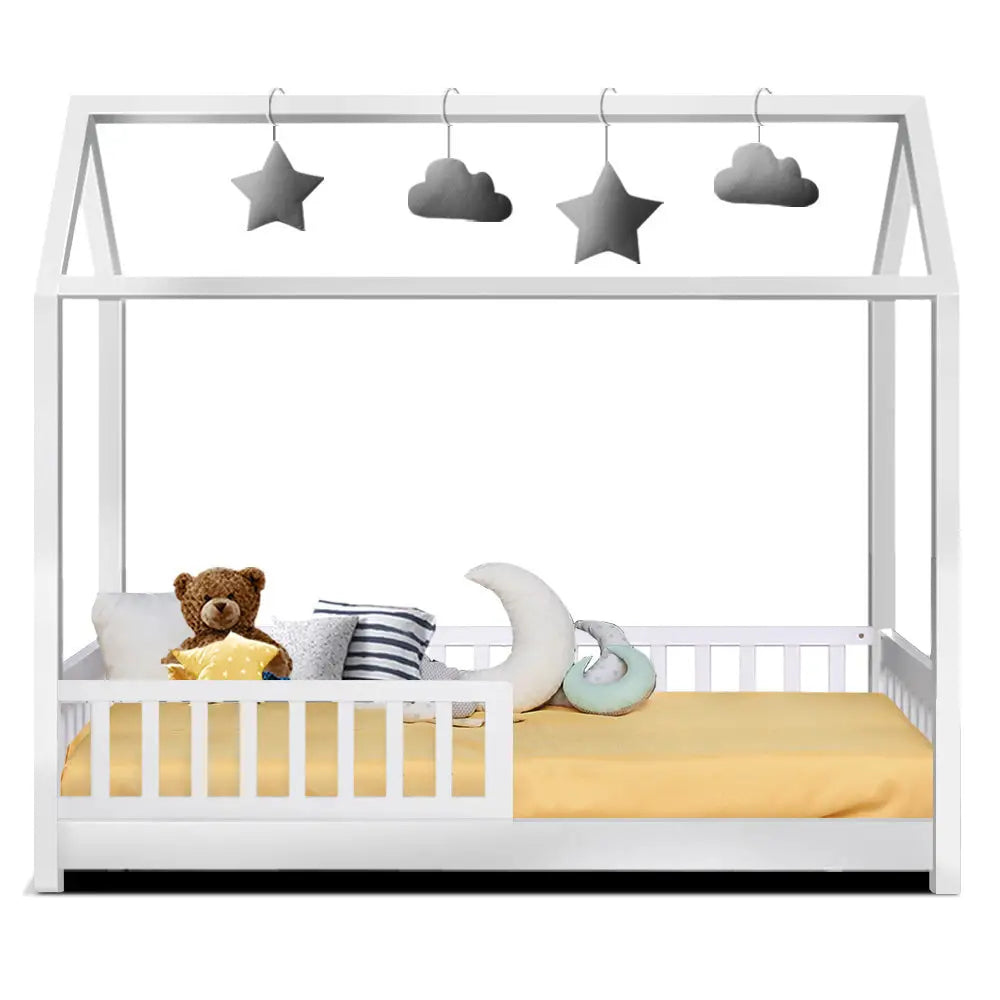 Bed Frame Wooden Kids House White Rock