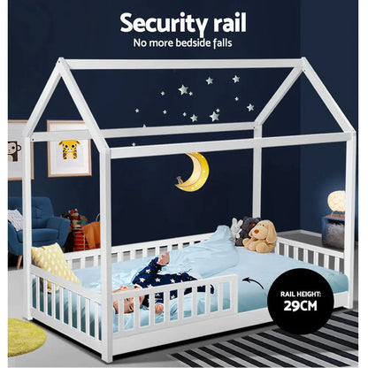 Bed Frame Wooden Kids House White Rock