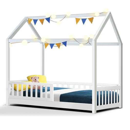 Bed Frame Wooden Kids House White Rock
