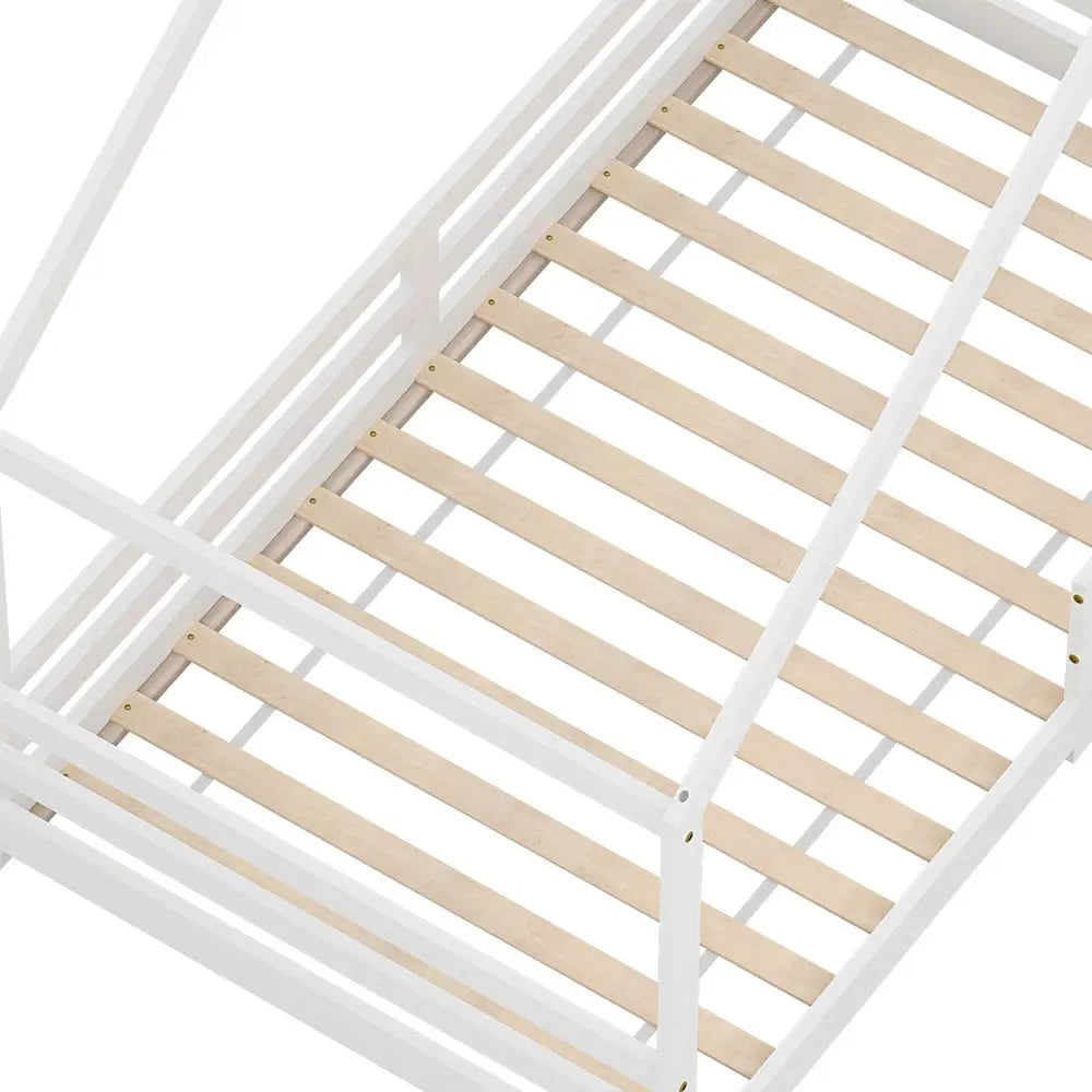 Bed Frame Wooden Kids Single House White Amos