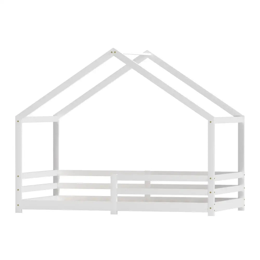 Bed Frame Wooden Kids Single House White Amos