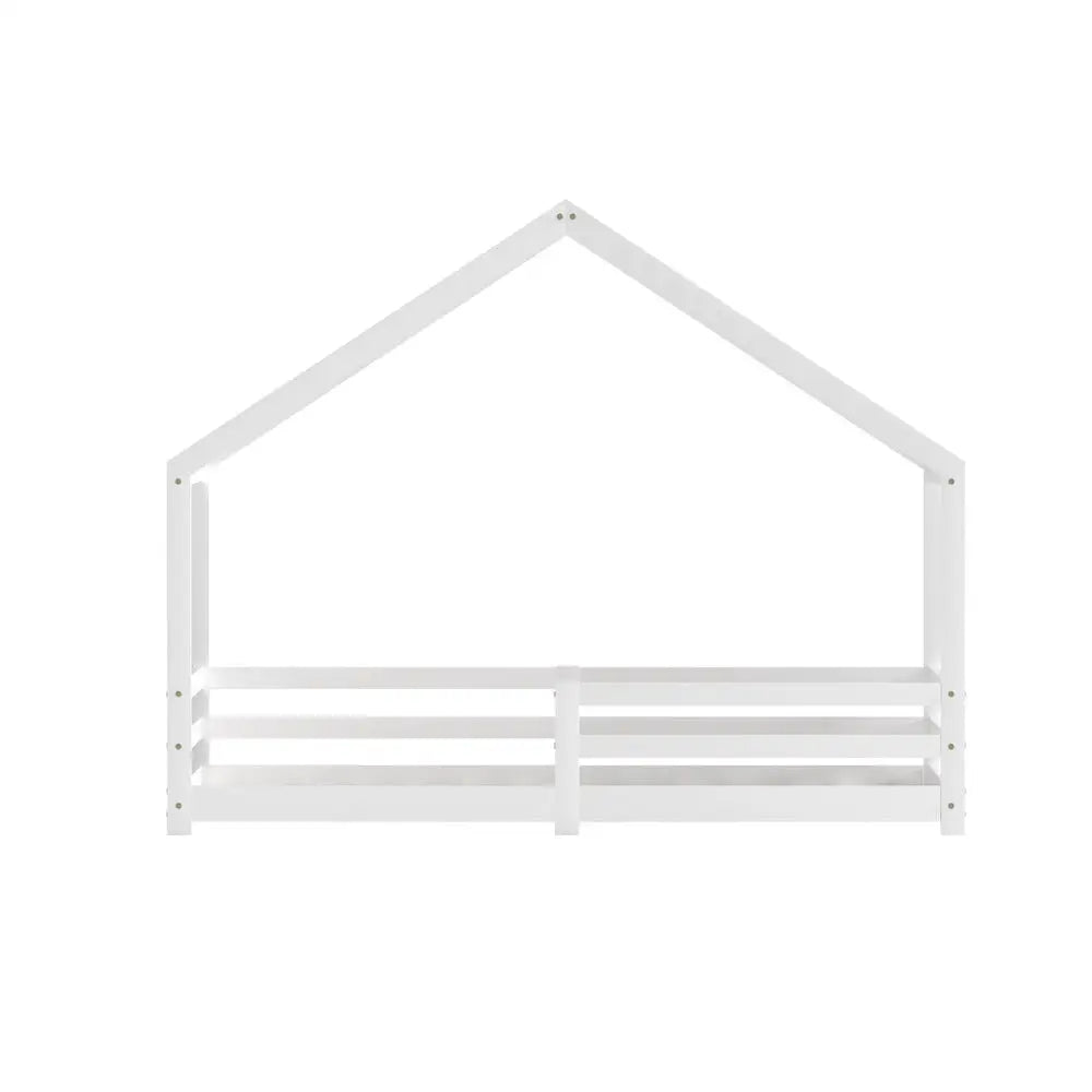 Bed Frame Wooden Kids Single House White Amos