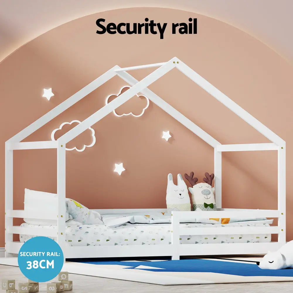 Bed Frame Wooden Kids Single House White Amos